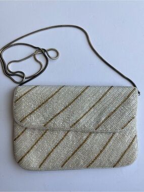 Vintage Beaded Evening Bag Clutch Ivory Gold 60’s